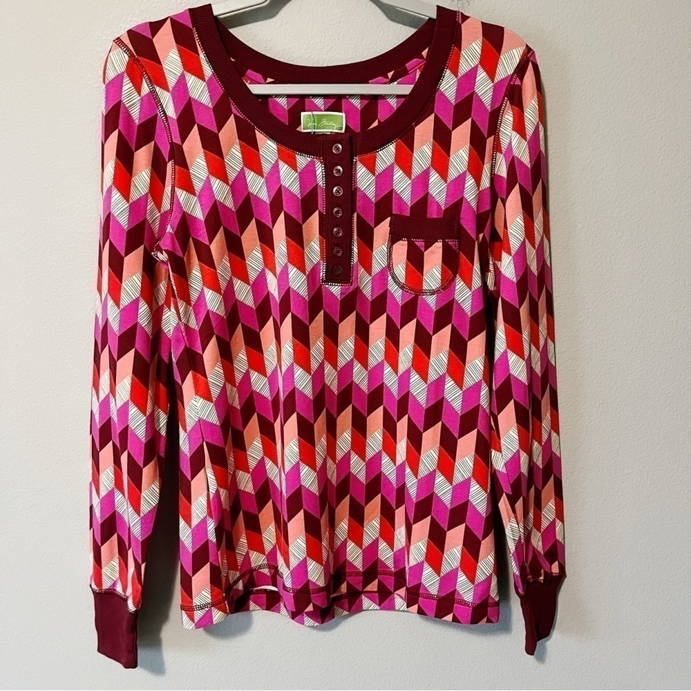 Vera Bradley NEW Henley Long Sleeve Pajama Top Bohemian Chevron Size Medium 8-10